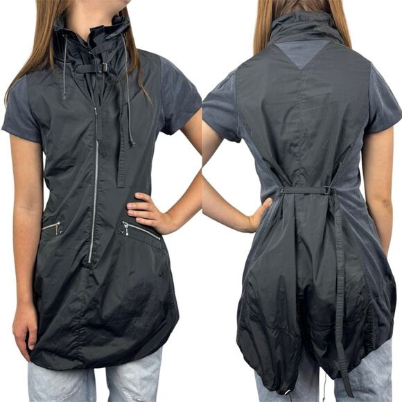 Garde Collective Art To Wear Funnel Neck Zip Front Mini Dress/Tunic Silver Grey - Picture 1 of 16